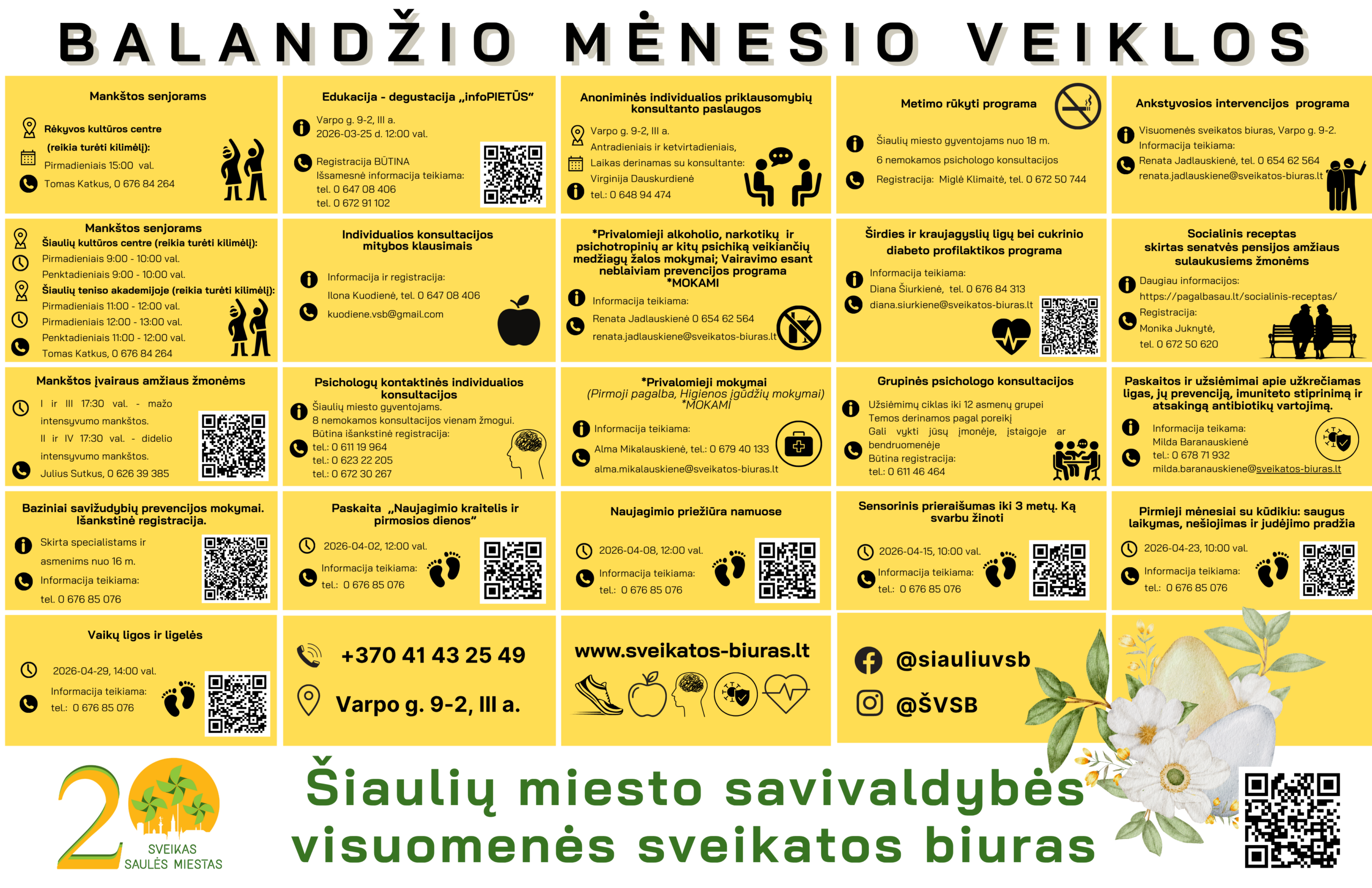 Šiauliuose – nemokamos mankštos ir konsultacijos: „Visuomenės sveikatos biuras“ skelbia balandžio planą
