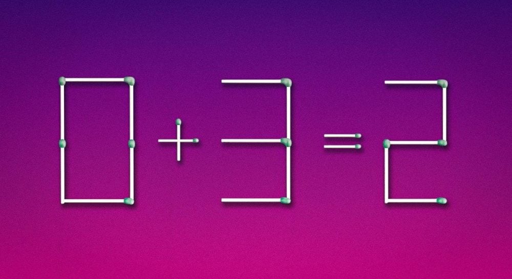 Perkelkite vieną degtuką per 9 sekundes: lygybė 0+3=2 taps teisinga tik genijams