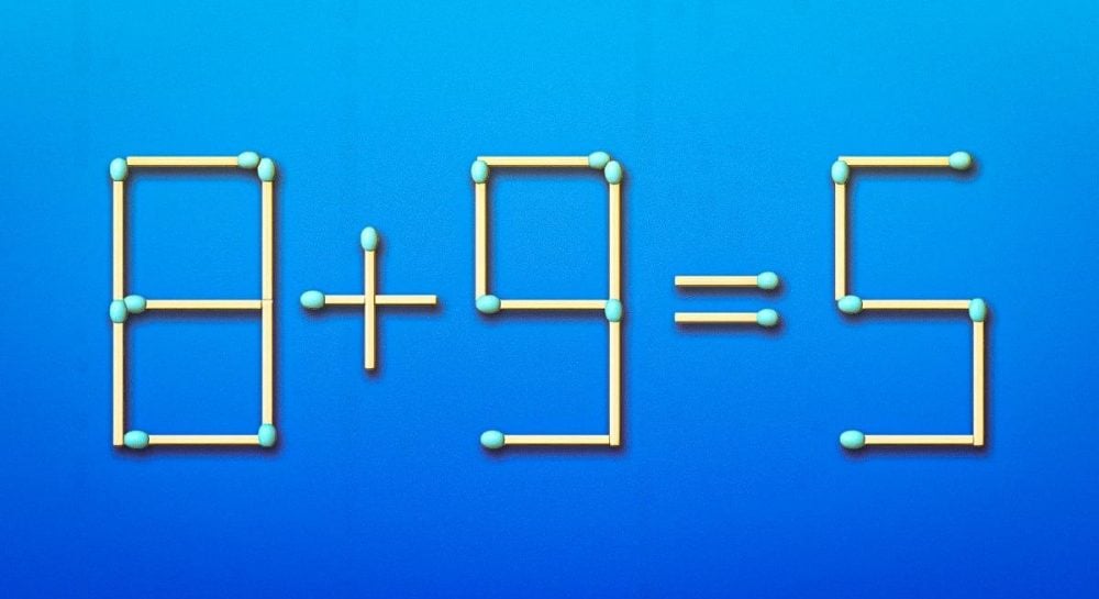 Per 11 sekundžių suraskite klaidą lygybėje 8+9=5: reikia perkelti tik vieną degtuką