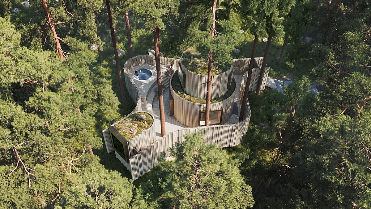 Švedijos „Treehotel“ plečiasi: rugpjūtį atidaroma nauja „Oasis“ suite su sauna ir kubilu