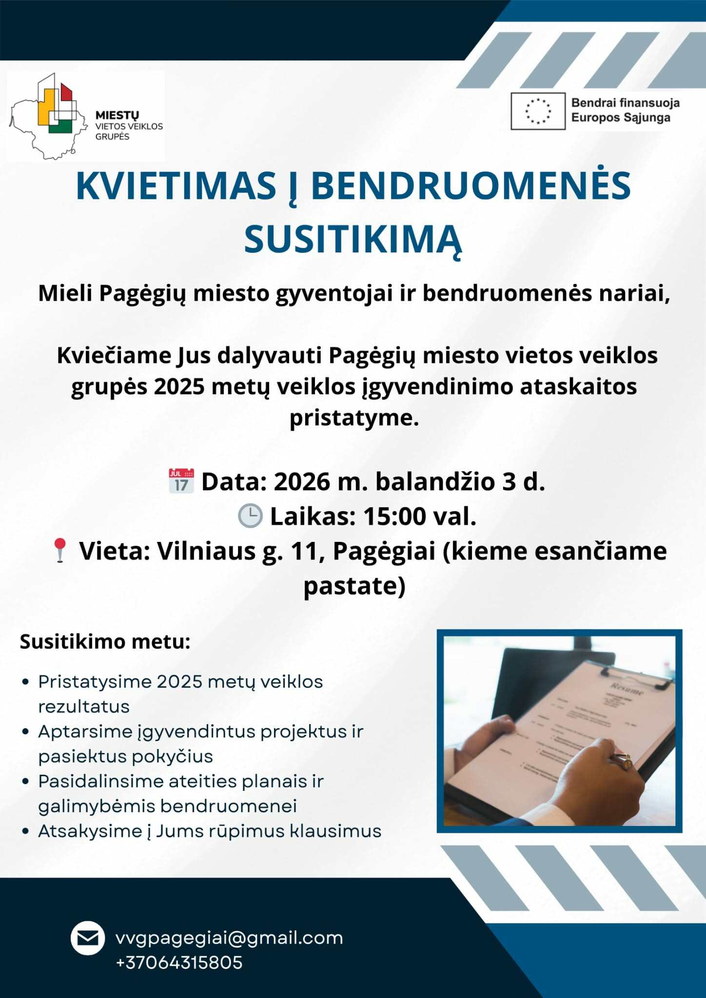 Kvietimas į Pagėgių miesto vietos veiklos grupės 2025 metų veiklos pristatymą: kas numatyta?