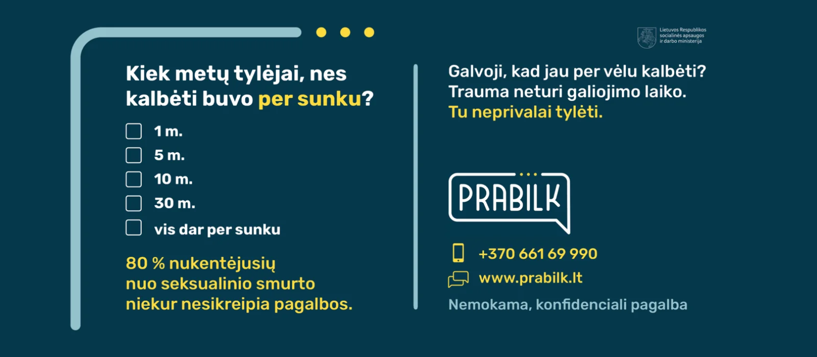 Šokiruojanti statistika: 8 iš 10 tyli – „Prabilk“ primena, kad trauma neturi termino