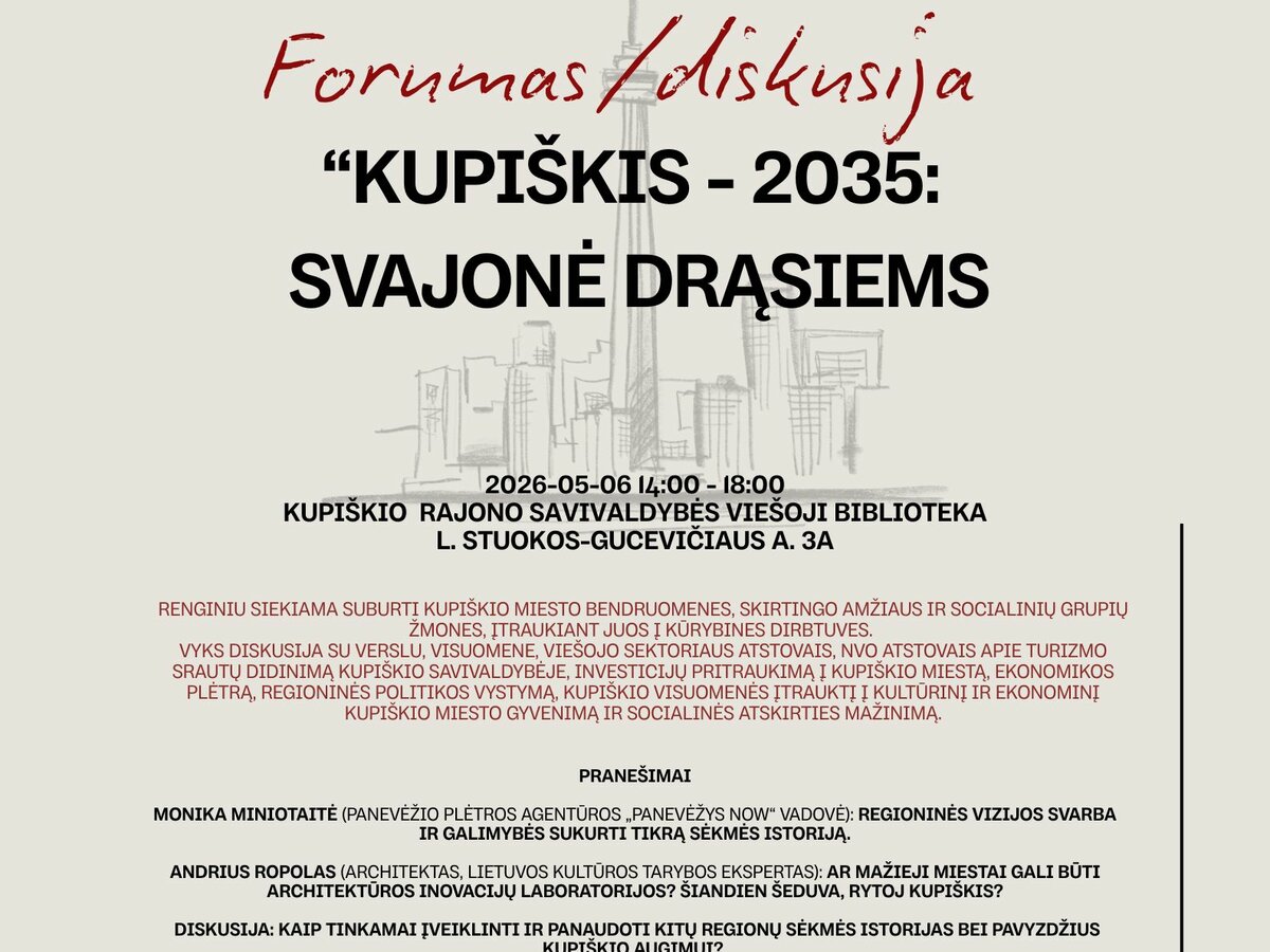 Kupiškis 2035 vizija: bibliotekoje vyks forumas apie investicijas, turizmą ir rajono proveržį
