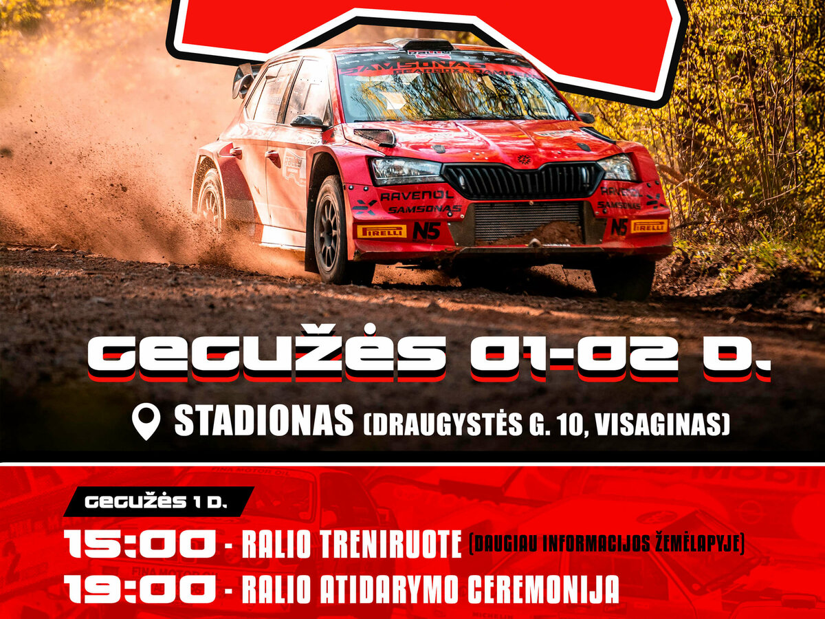 Rally Visaginas grįžta gegužės 1–2 dienomis: stadiono tramplynas, programa ir eismo ribojimai