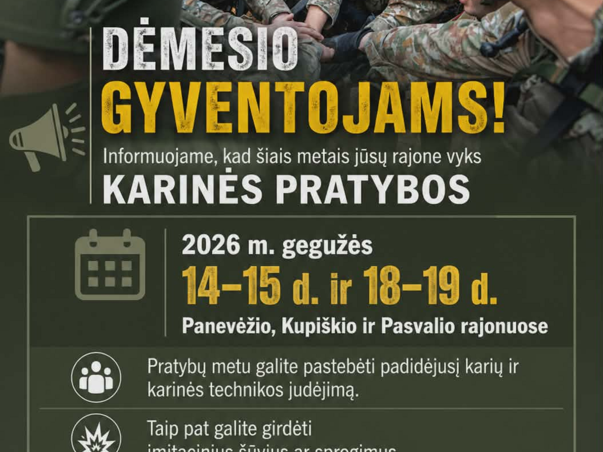 Panevėžio, Kupiškio ir Pasvalio rajonuose vyks karinės pratybos: ką svarbu žinoti gyventojams