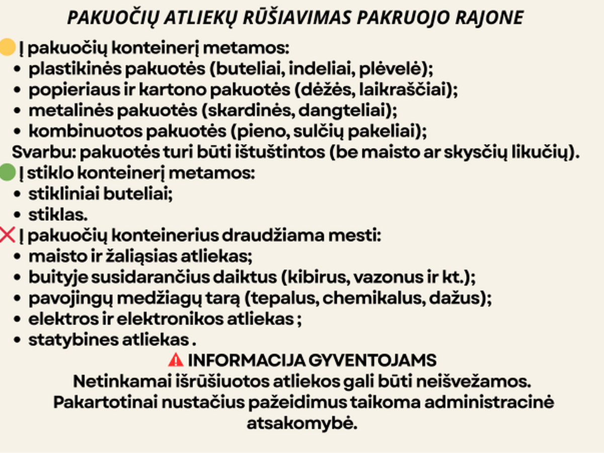 Pakruojo rajone patikrino pakuočių konteinerius: beveik trečdalis rasta pripildyti netinkamai