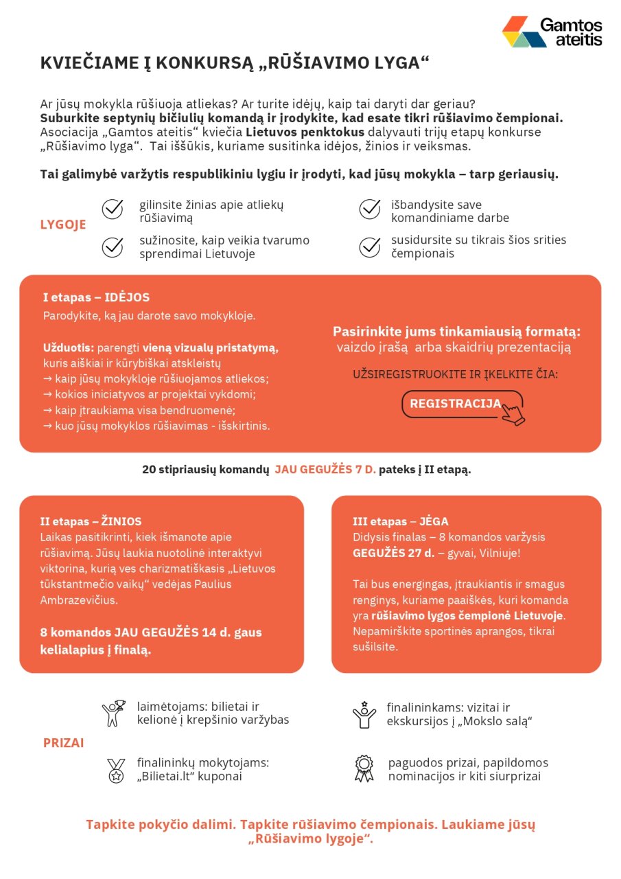 „Rūšiavimo lyga“ startuoja: 5 klasių komandos varžysis trijuose etapuose dėl finalo Vilniuje