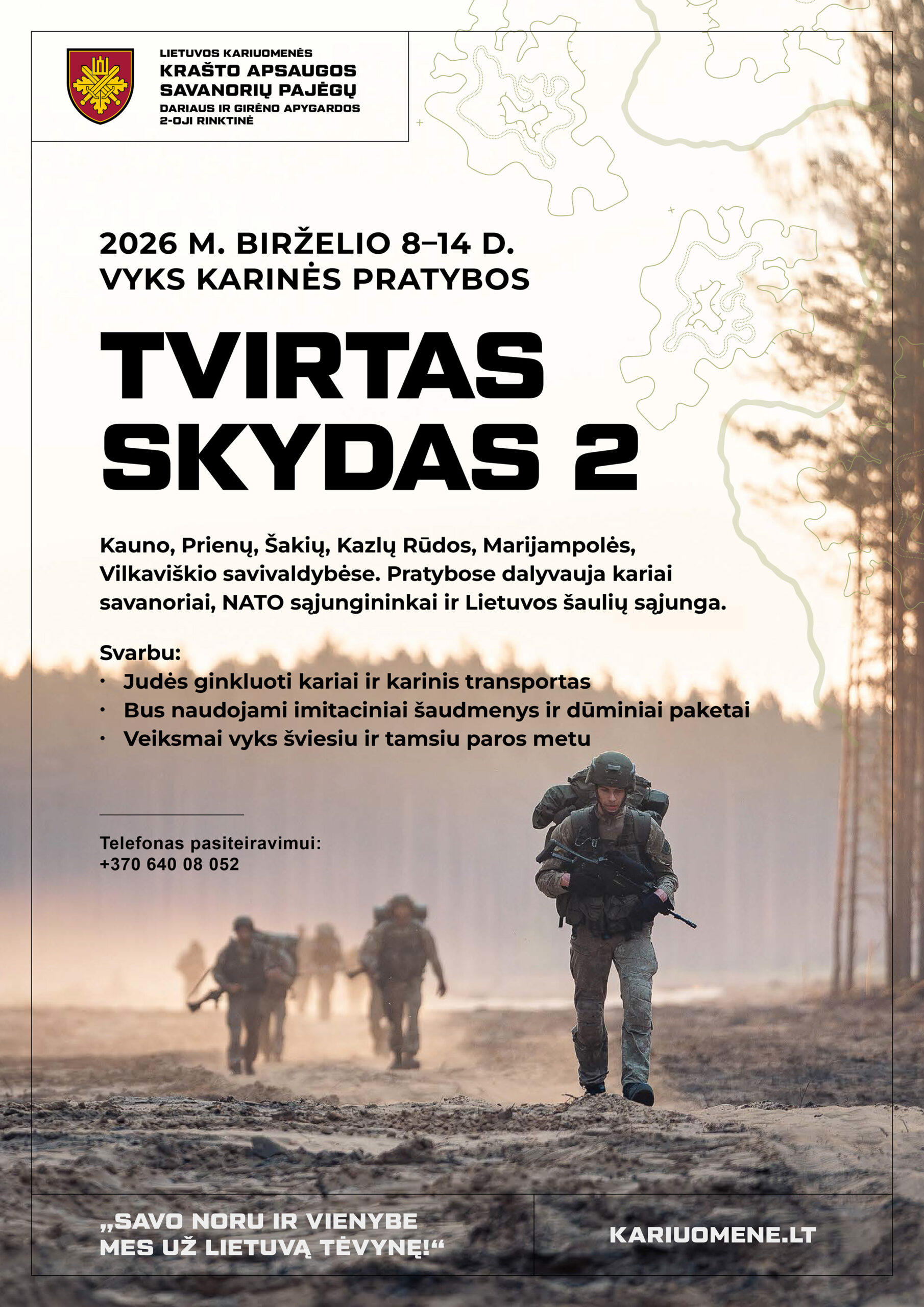 Prienų rajone vyks KASP pratybos „Tvirtas skydas“: kur ir kada galima tikėtis karių judėjimo