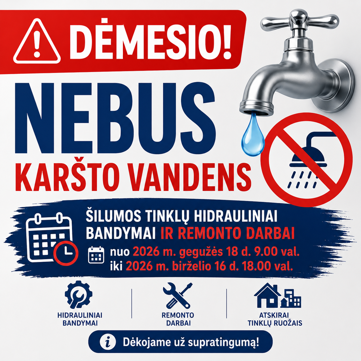 Varėnoje mėnesiui planuojami karšto vandens atjungimai: „Varėnos šiluma“ paskelbė grafiką