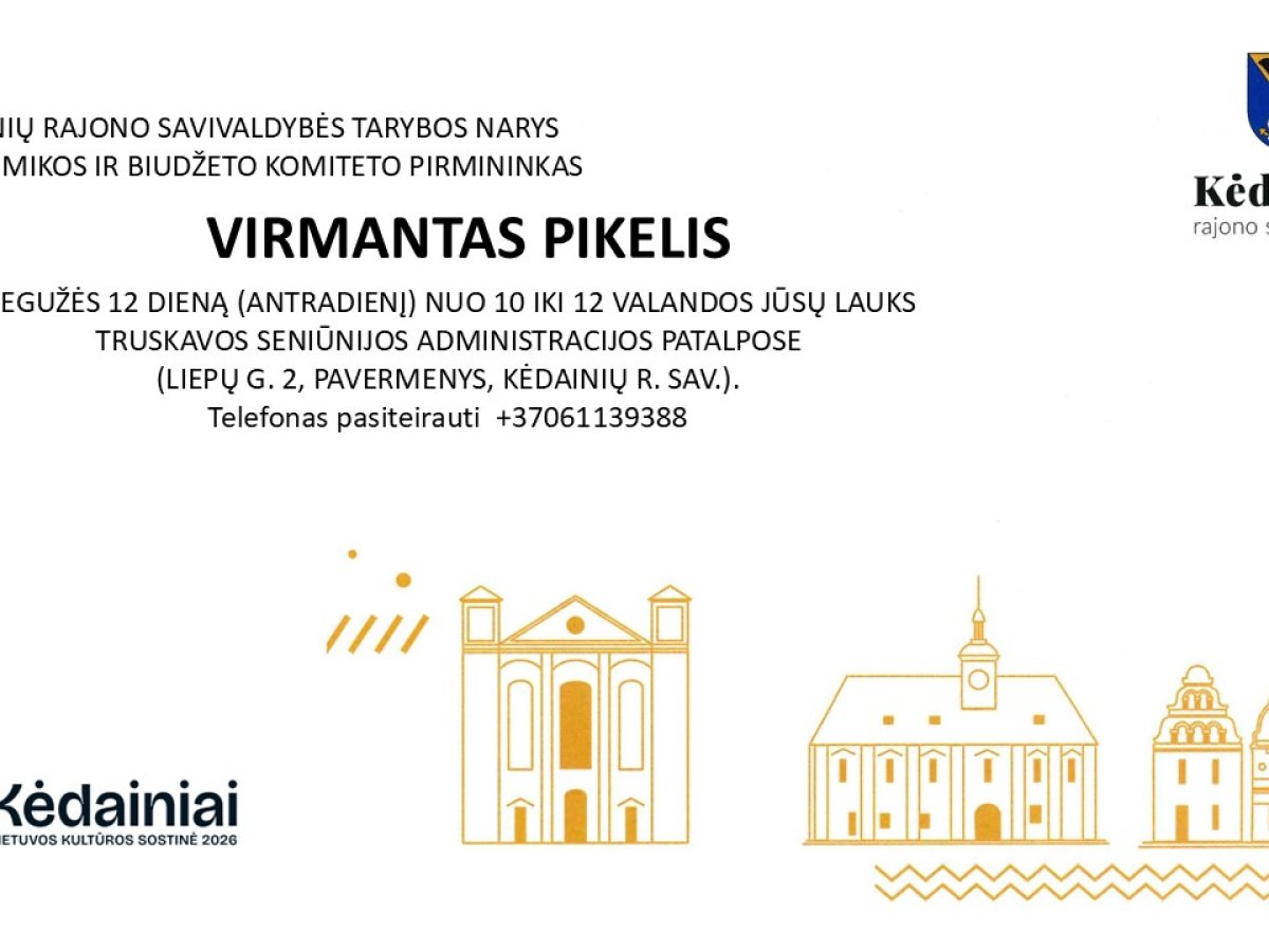 Truskavos seniūnijoje gyventojus priims tarybos narys Virmantas Pikelis: kaip užsiregistruoti