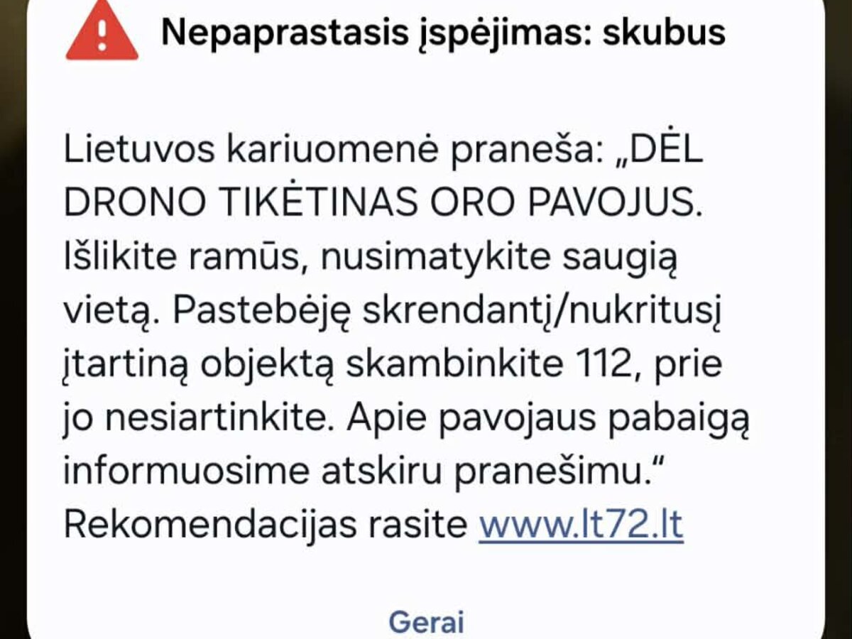 Lietuvos kariuomenė perspėja dėl galimo drono sukelto oro pavojaus: ką daryti gyventojams