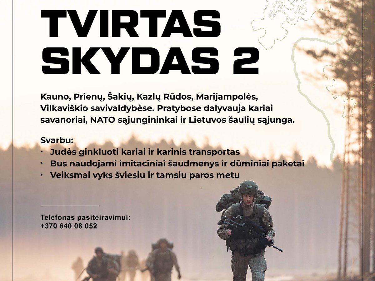 Birželio 8–14 dienomis pratybos „Tvirtas skydas 2“: apie 1 000 karių judės per 7 savivaldybes