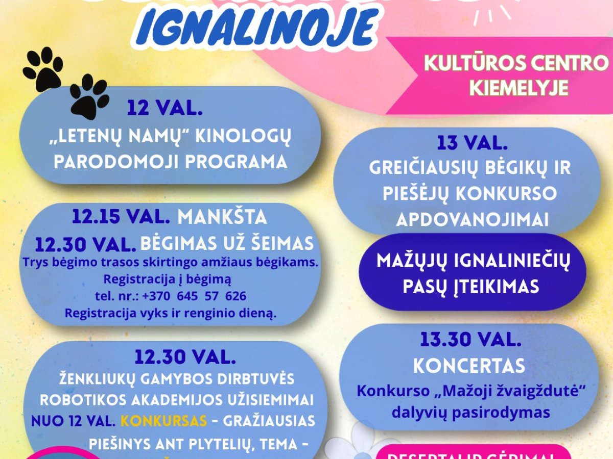 Šeimadienis Ignalinoje gegužės 16 dieną: bėgimas už šeimas, edukacijos ir „Letenų namų“ programa