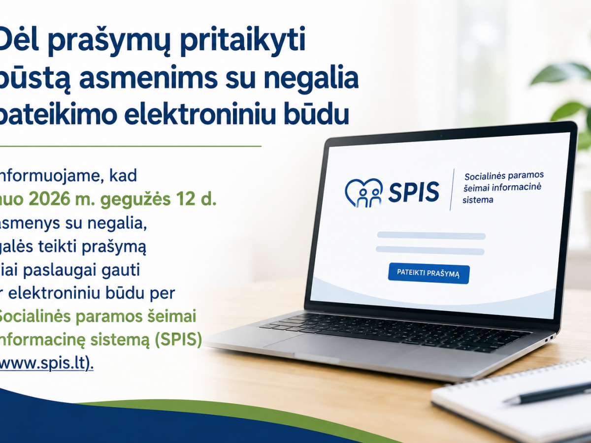Nuo 2026 metų gegužės 12 dienos prašymus dėl būsto pritaikymo neįgaliesiems bus galima teikti per SPIS