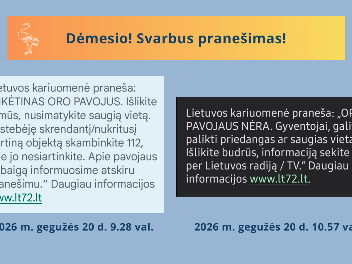 Oro atakos pavojus Visagine atšauktas: KAM skelbia statusą balta ir primena, ką daryti pastebėjus droną