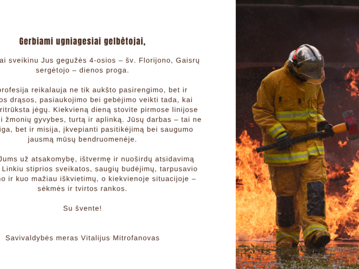 Savivaldybės mero sveikinimas ugniagesiams: už ką padėkota ir kokių sprendimų tikimasi šiemet