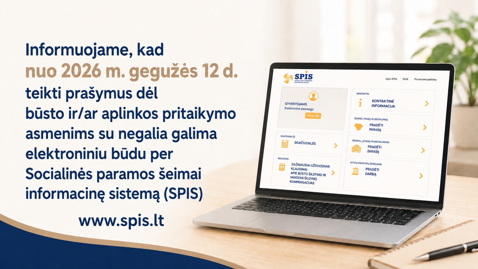 Nuo 2026 metų gegužės 12 dienos prašymai dėl būsto pritaikymo žmonėms su negalia – ir per SPIS