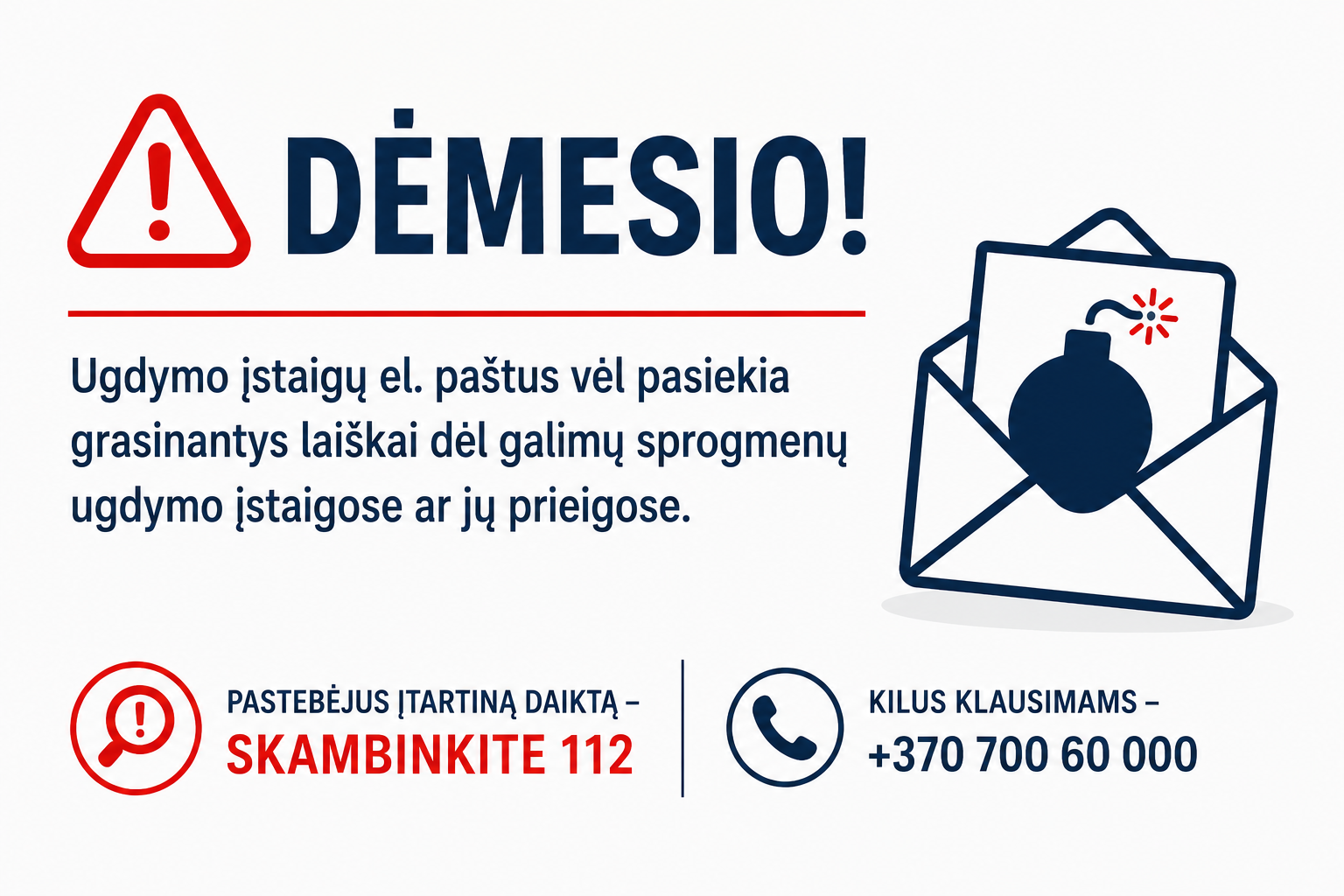 Mokyklas ir darželius vėl pasiekia grasinantys laiškai: ką daryti gavus pranešimą apie sprogmenį