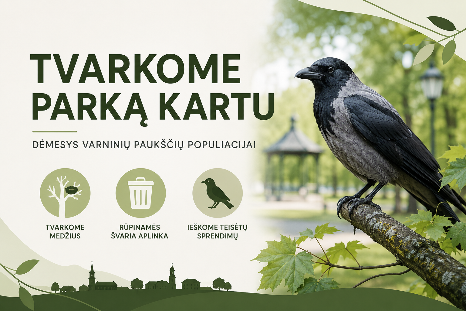 Pagėgių centrinis parkas ir varniniai paukščiai: kodėl savivaldybė prašo gyventojų keisti įpročius