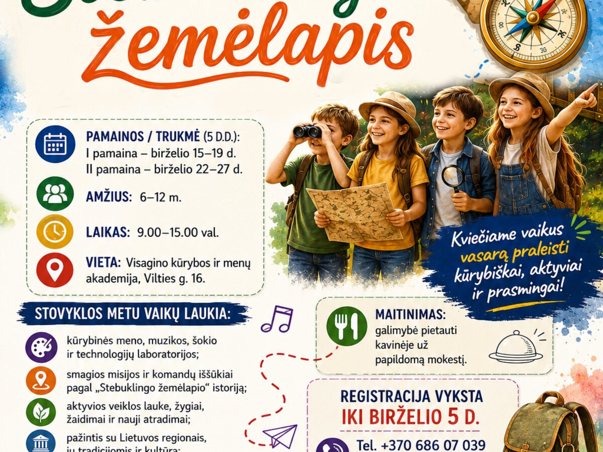 Nemokama vasaros stovykla Visagine 6–12 metų vaikams: kas laukia „Stebuklingame žemėlapyje“