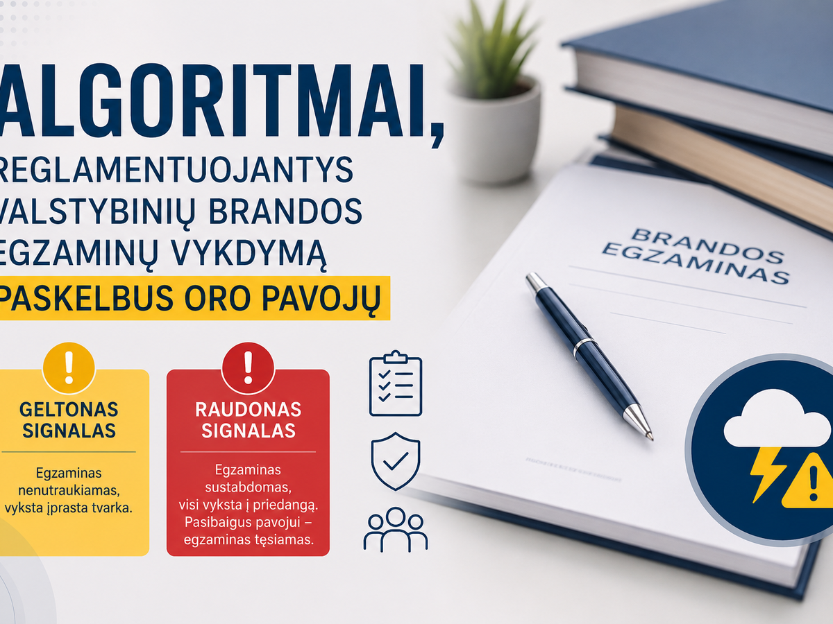 Brandos egzaminai per oro pavojų: NŠA patvirtino aiškią tvarką, ką daryti esant geltonam ir raudonam signalui
