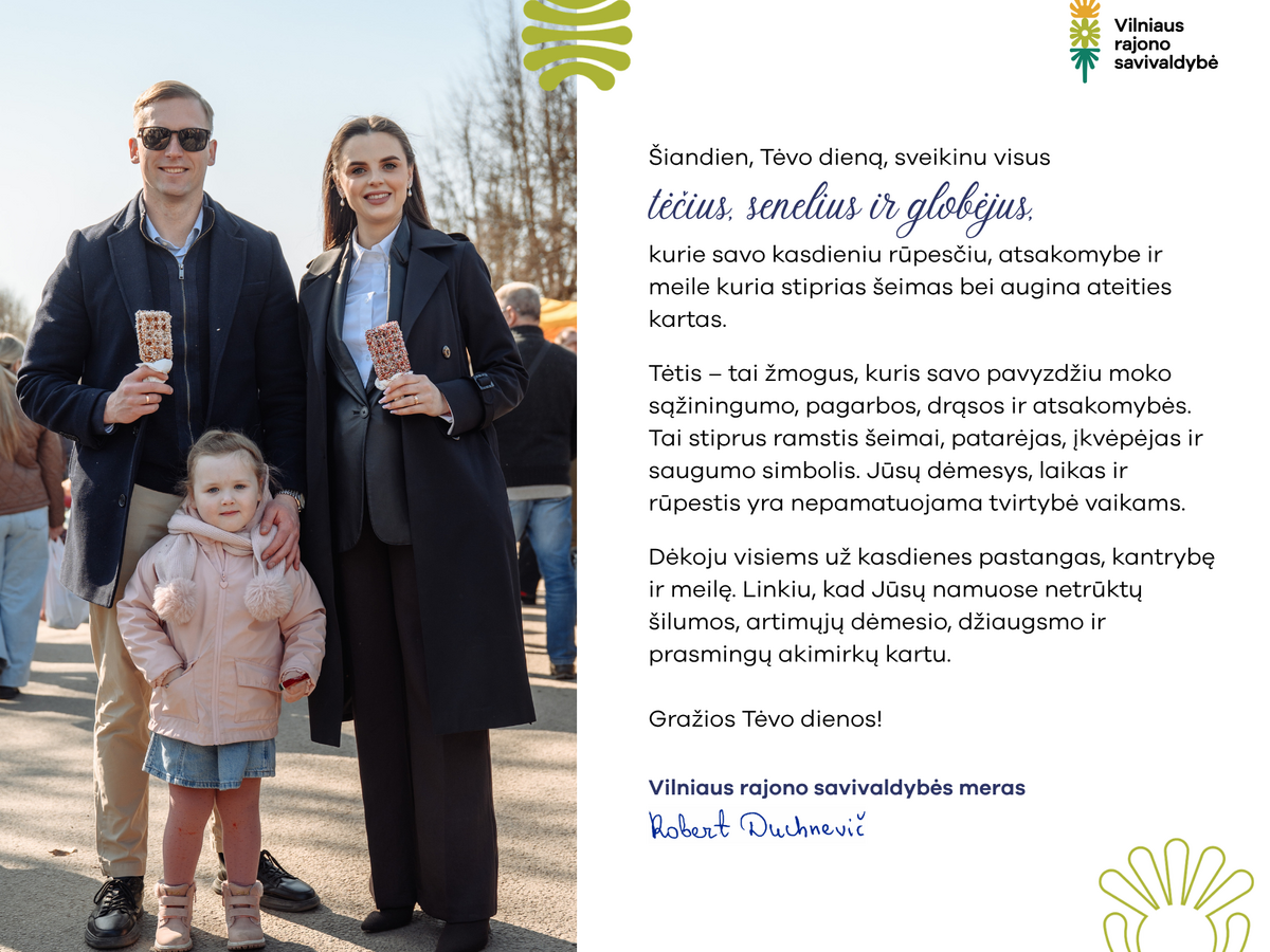 Mero sveikinimas Tėvo dienos proga: padėka tėčiams ir kvietimas švęsti bendruomenėje