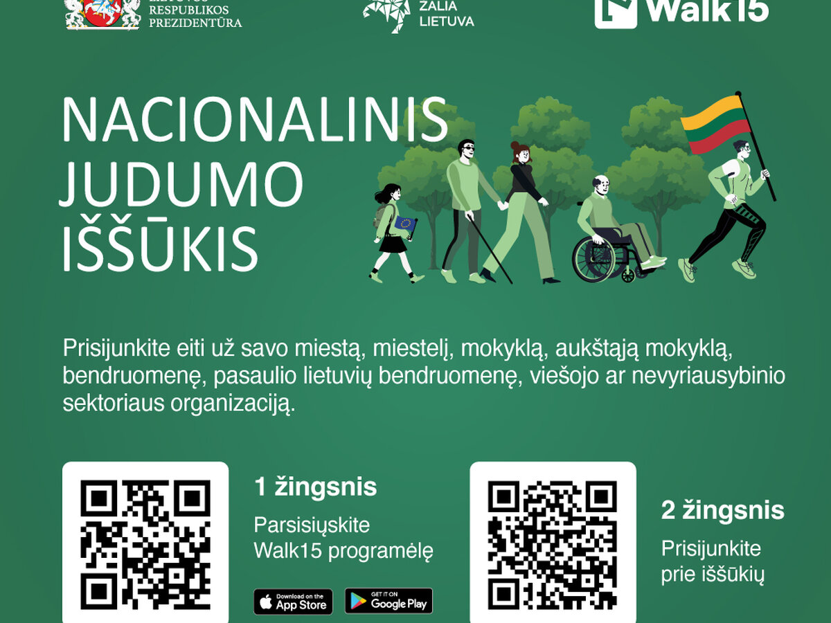 Nacionalinis judumo iššūkis grįžta: „Walk15“ startavo registracija, finiše – apdovanojimai Prezidentūroje