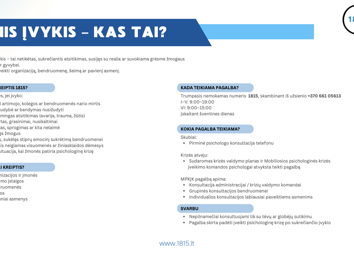 Nemokamas numeris 1815: ką daryti ištikus psichologinei krizei ir kada kviečiama mobilioji komanda